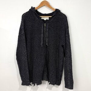 Vintage Havana Dark Gray Knit Full Zip Jacket w/Hood L Distressed Lagenlook